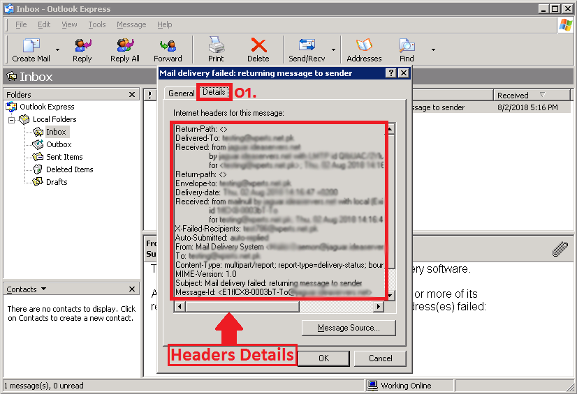 how to see email headers in outlook express