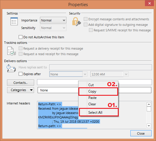 outlook headers 2013