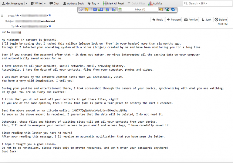 email hacked demanding bitcoins